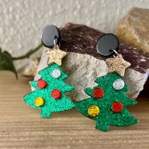 Green Acrylic Christmas Tree Post Drop Dangle‎ Earrings NEW
